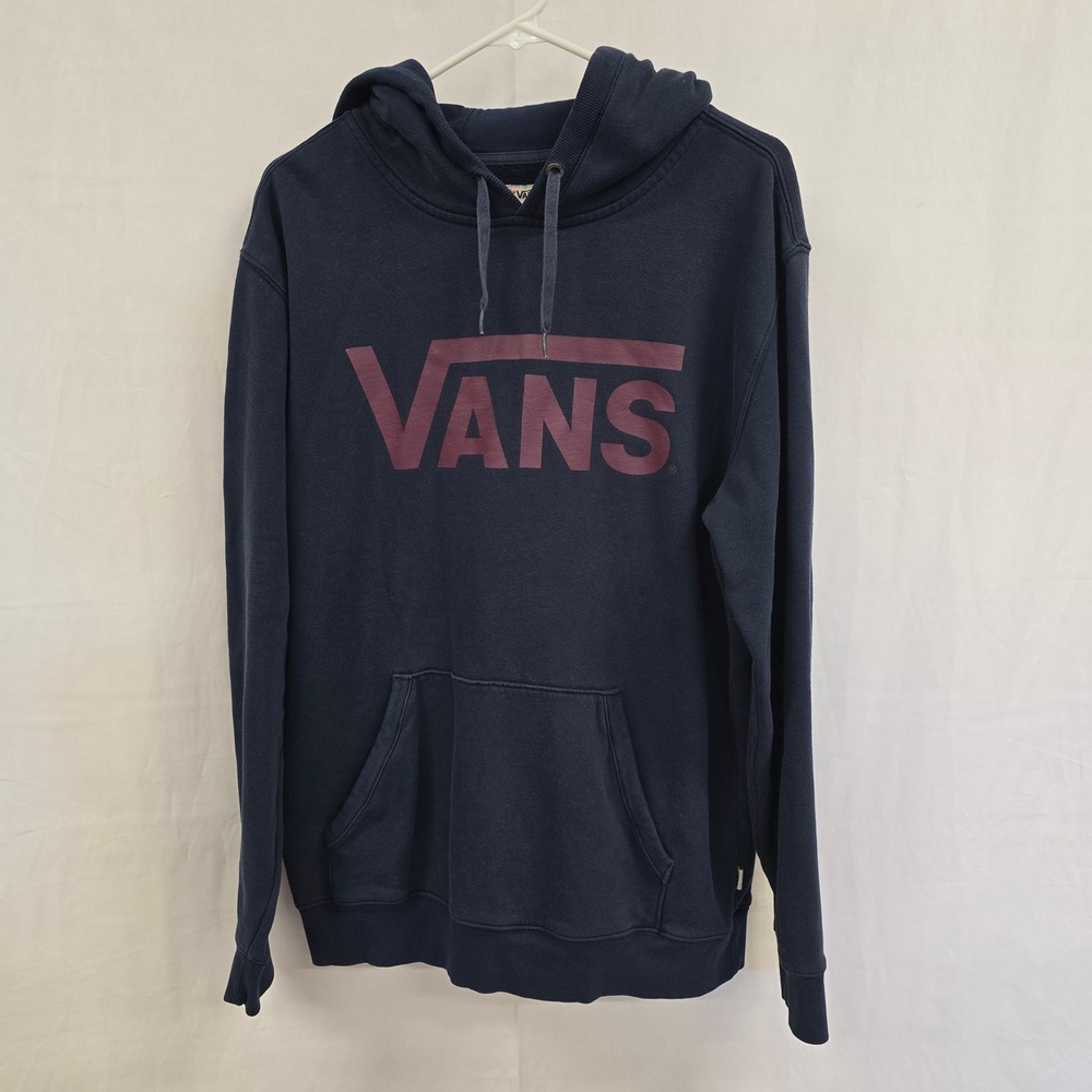 Vans Mens Medium Navy Blue Hoodie‎ Burgundy Logo